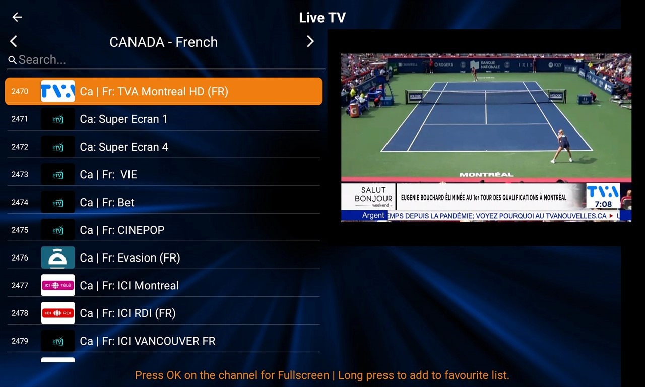 4-22- All IPTV Player App - Channels List Screen